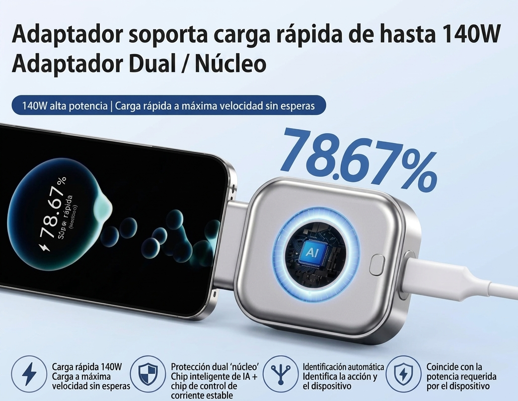 Adaptador Carga Rápida 140W con Auto-Desconexión